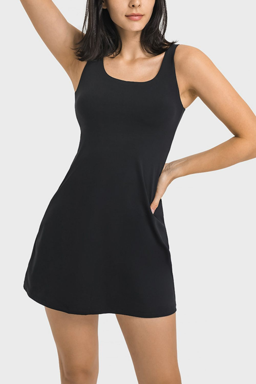 Millennia Square Neck Sports Tank Dress with Full Coverage Bottoms