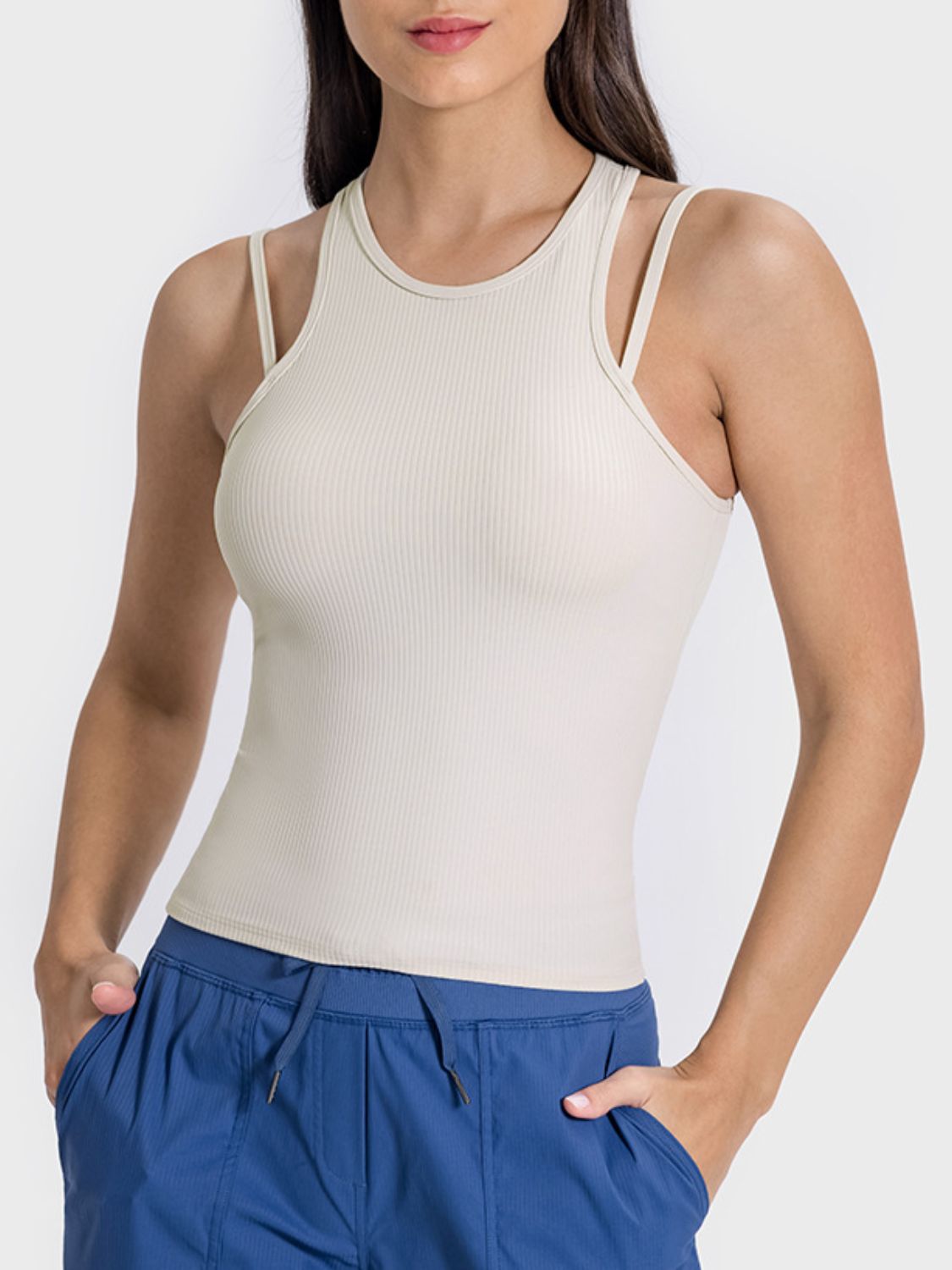 Millennia Cutout Round Neck Racerback Active Tank