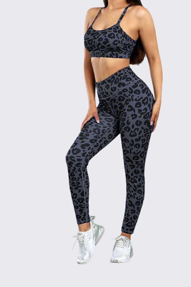 Leopard Cutout Sports Bra and Leggings Set