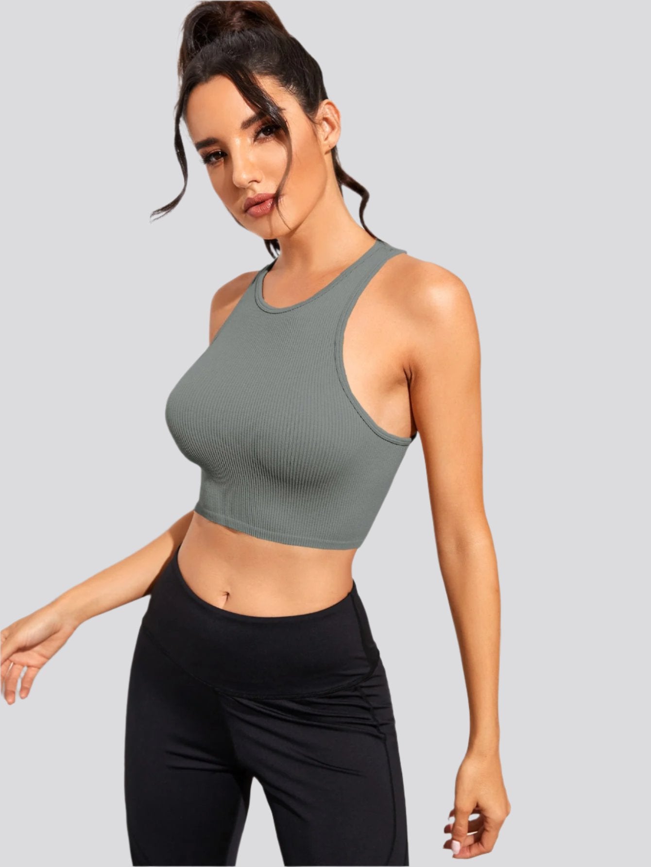 Cropped Round Neck Sports Tank Top