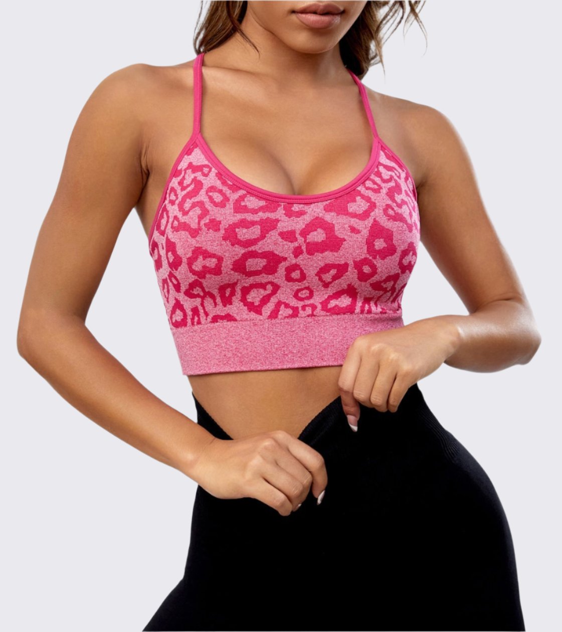 Crisscross Leopard Scoop Neck Active Bra