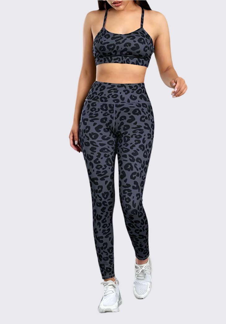 Leopard Cutout Sports Bra and Leggings Set