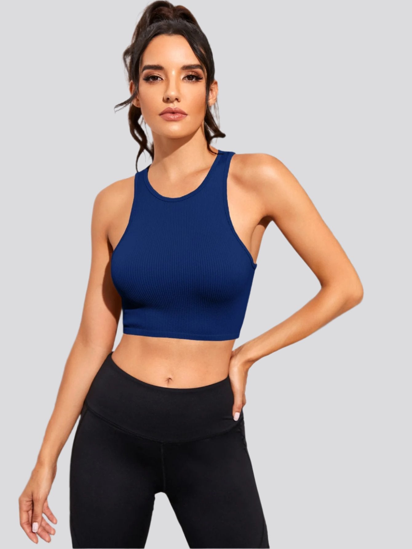 Cropped Round Neck Sports Tank Top