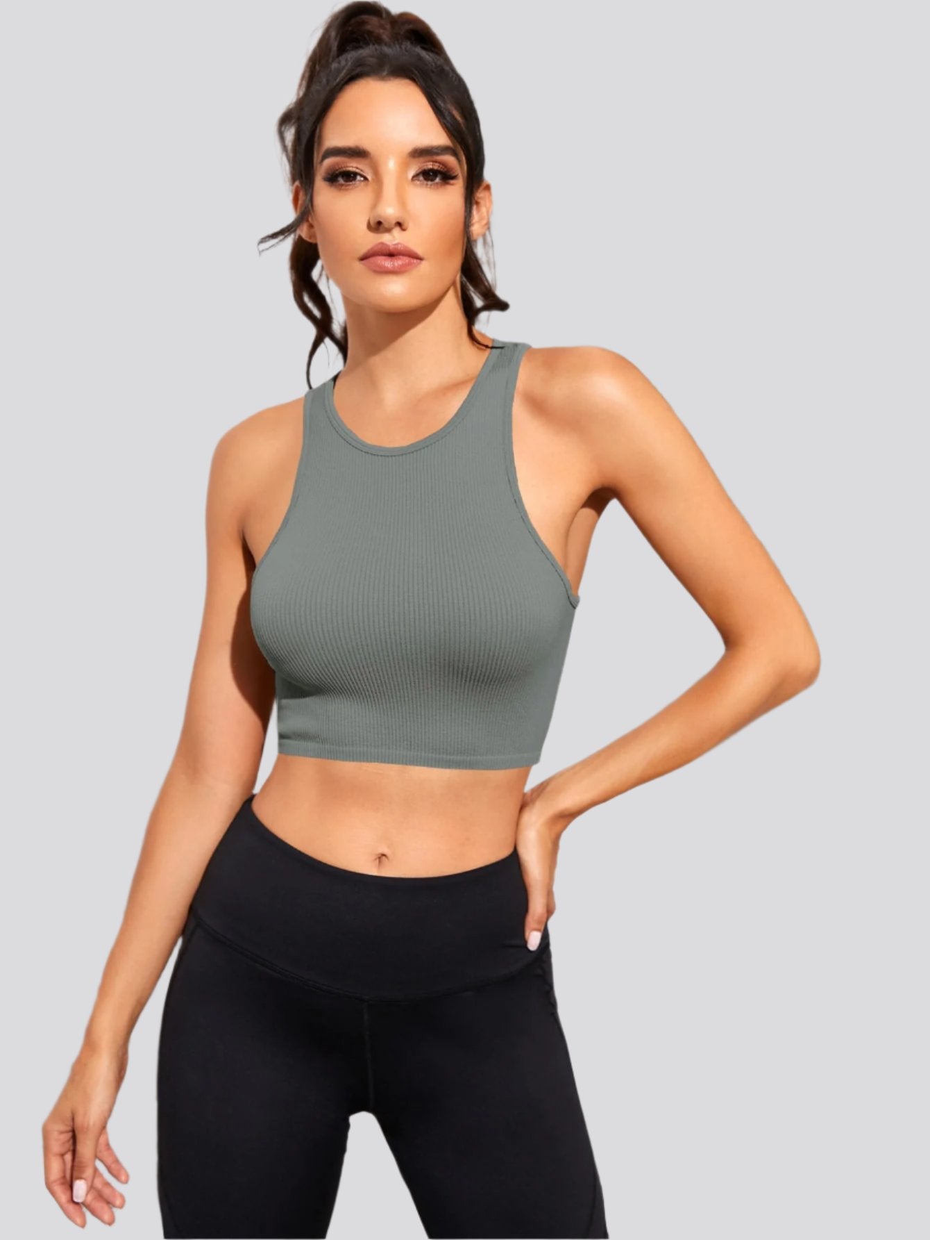 Cropped Round Neck Sports Tank Top