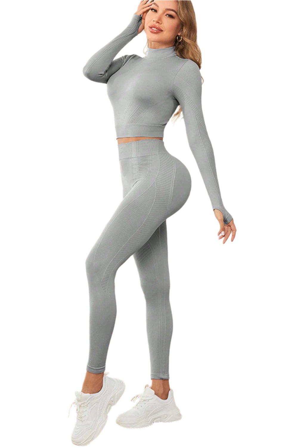 Mock Neck Long Sleeve Top and Leggings Active Set