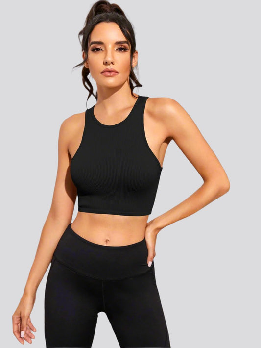 Cropped Round Neck Sports Tank Top